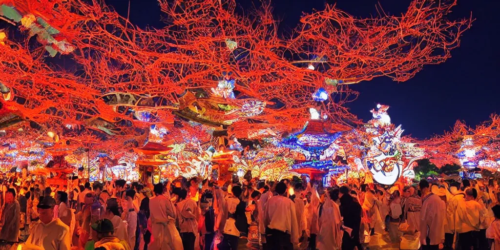 Prompt: photo of toro nagashi festival at midnight, beautiful colors and lighting, extremely intricate, hyper detailed, hd, masterpiece