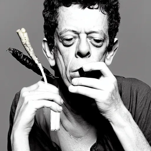 Image similar to lou reed smoking a carrot, photograph, professional, 4 k