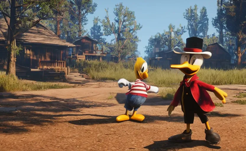 Image similar to screenshot of donald duck in red dead redemption 2,