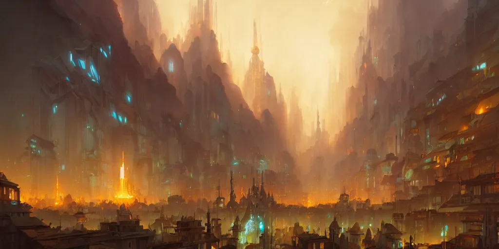 Image similar to The City of the Golden God, by Peter Mohrbacher and Andreas Rocha and Craig Mullins