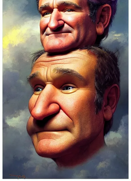 Prompt: A beautiful portrait of robin williams with extralong giant forehead looking expecting plush toy, digital art by Eugene de Blaas and Ross Tran, vibrant color scheme, highly detailed, in the style of romanticism, cinematic, artstation, Greg rutkowski