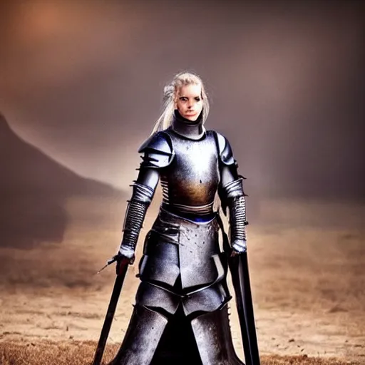 Prompt: a beautiful female knight without any battle experience who only wanted to see a dragon, symmetrical, cinematic, real photography