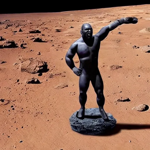 Prompt: a statue of mike tyson on mars, with earth as a little dot in the background in space.