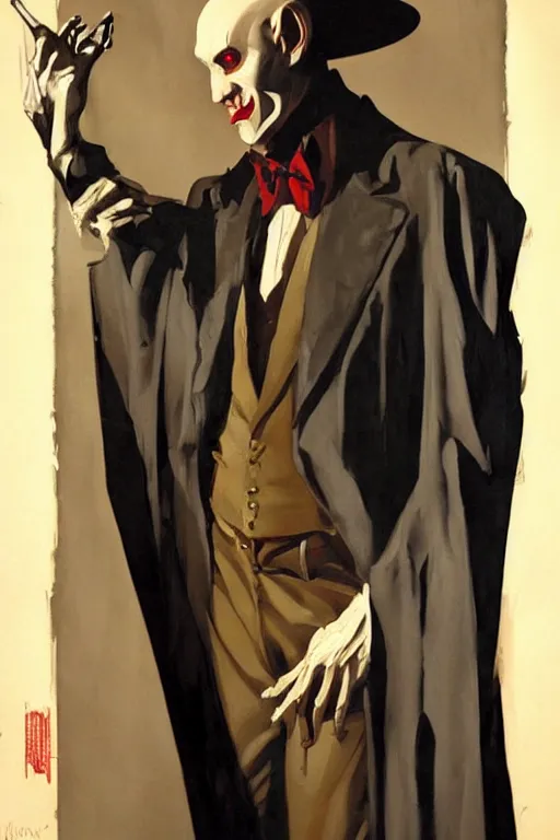 Image similar to nosferatu, painting by jc leyendecker!! phil hale!, angular, brush strokes, painterly, vintage, crisp