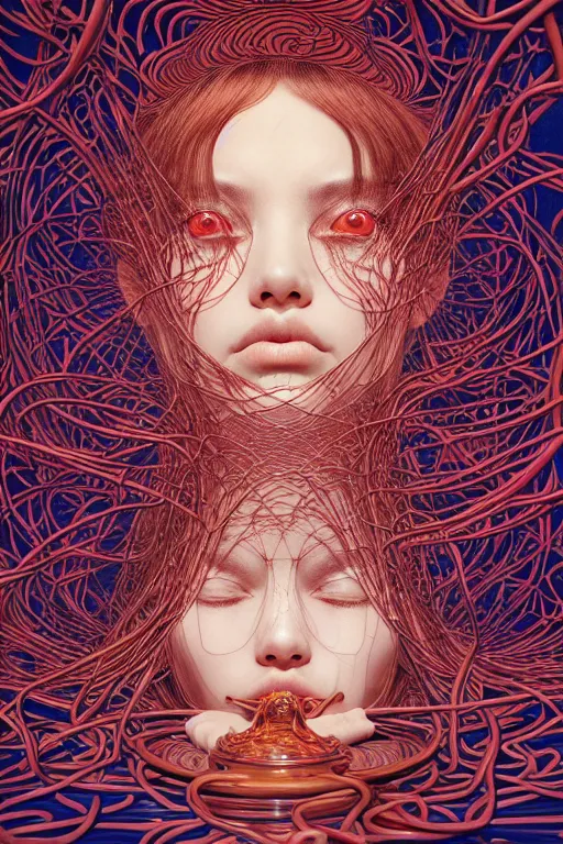 Prompt: realistic detailed image of women floating in a padded room, conjuring psychedelic background, part by takato yamamoto, part by alex gray, ross tran, james jean, ultra realistic, octane render, highly detailed, 8 k, trending on artstation, cosmic, symmetry, masterpiece