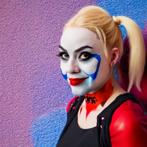 Prompt: portrait photo still of real life harley quinn, 8 k, 8 5 mm f 1. 8