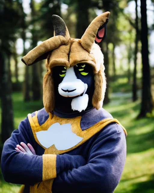 Image similar to portrait photo still of asriel dreemurr fursuit, 8 k, 8 5 mm f 1. 8