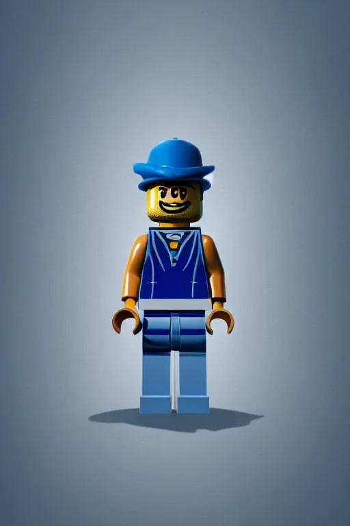 Prompt: a lego minifigure wearing a blue jean and blue t - shirt, adidas stan smith and a grey beanie, 3 d, octane render, artstation, concept art, smooth, sharp focus ilustration hq, painting in the style of the movie poster, octane render, hyperrealistic, aenaluck, artgerm and roberto ferri and greg rutkowski