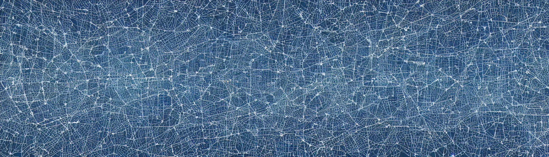 Image similar to a detailed data scape in the shape of a city skyline, clusters and constellations of data fragmented in the pattern of an audio waveform