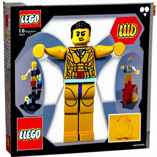 Prompt: the vitruvian man lego set