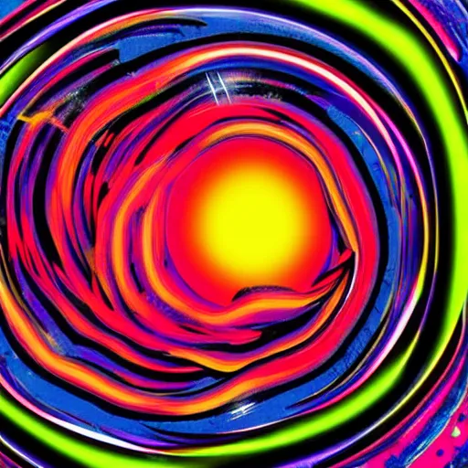 Prompt: a swirling psychedelic image of a black hole, artist's interpretation, poster art, featured artwork, high contrast, abstract, pop, digital art