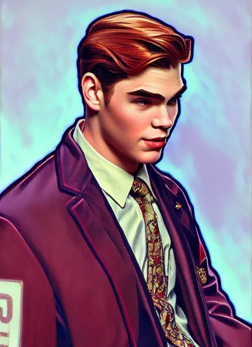 Prompt: oil portrait of archie andrews, intricate, elegant, highly detailed, lighting, painting, artstation, smooth, illustration, art by greg rutowski and alphonse mucha