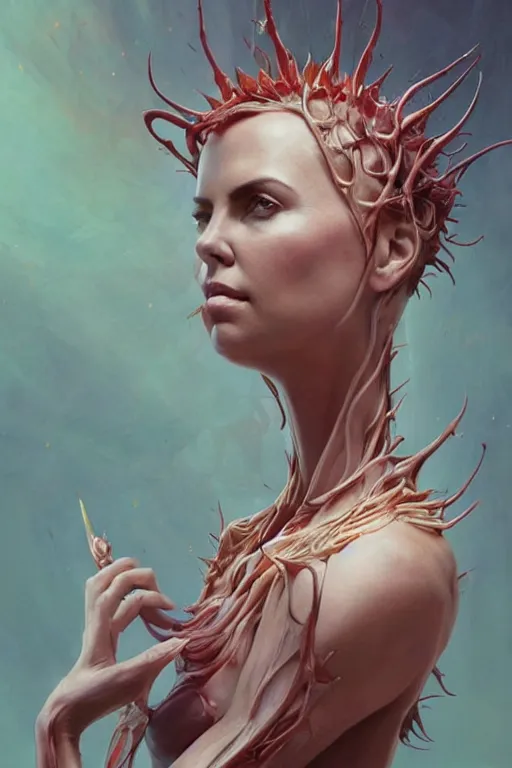 Image similar to Charlize Theron as Venus flytrap, intricate, highly detailed, smooth, artstation, digital illustration by Ruan Jia and Mandy Jurgens and Artgerm and Wayne Barlowe and Greg Rutkowski and Zdislav Beksinski