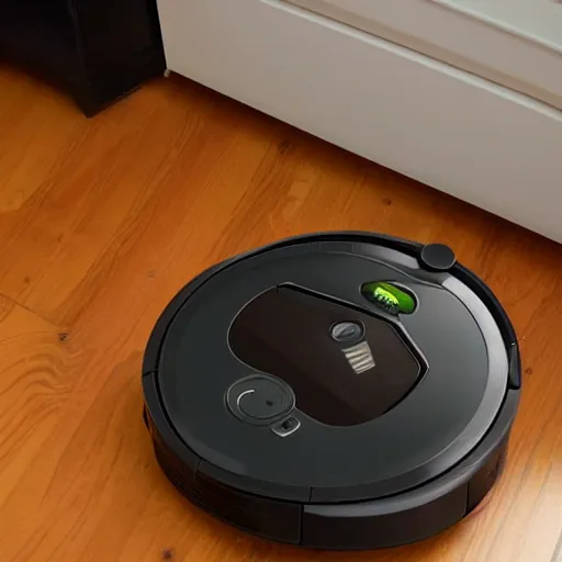 Prompt: Roomba with a Knife is Coming After You! Low Angle, Dramatic, Horror Film