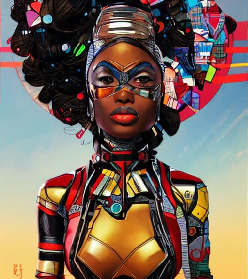 Image similar to african female android, by MARVEL comics and Sandra Chevrier, 4k