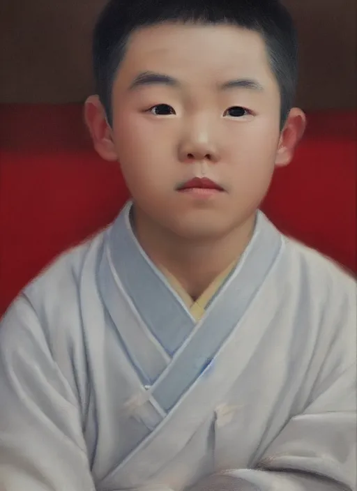 Image similar to portrait of a handsome chinese boy in old beijing, painting by hun liu, oil on canvas, hyperrealism