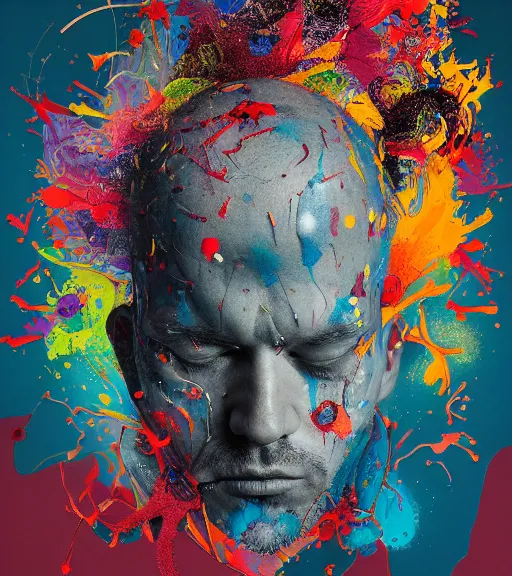 Image similar to mental alchemy by dariusz zawadzki, kenneth blom, mental alchemy, james jean, pablo amaringo, naudline pierre, contemporary art, collage, splatter, vivid colors, hyper detailed, rendered in octane