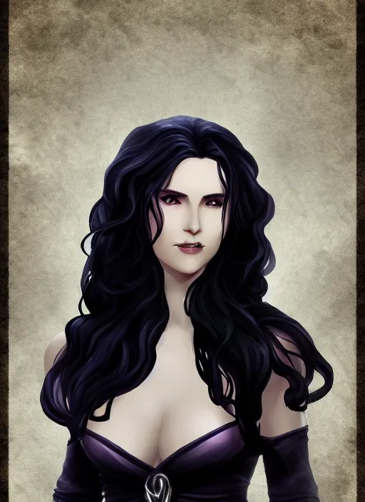 Prompt: yennefer, league of legends character select art, digital art