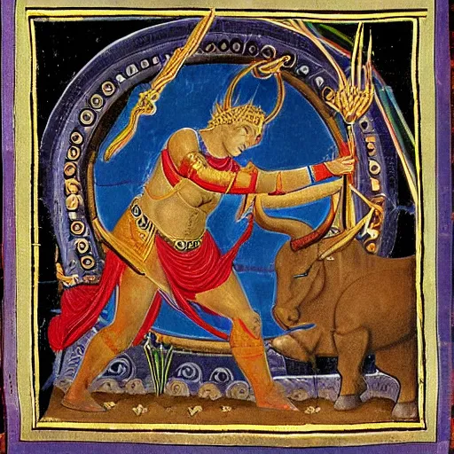 Prompt: mithras slaying the cosmic bull