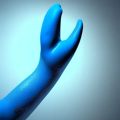 Prompt: a blue glove covered with slime, floating in space, 3 d render, blender, unreal engine, smooth, rendered