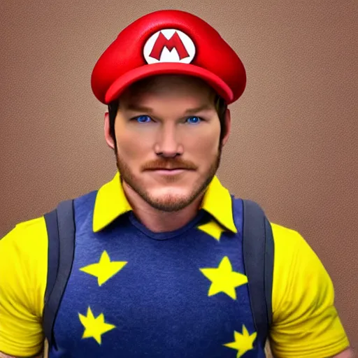 Image similar to Chris pratt as live action mario, mario hat, 4k headshot photography