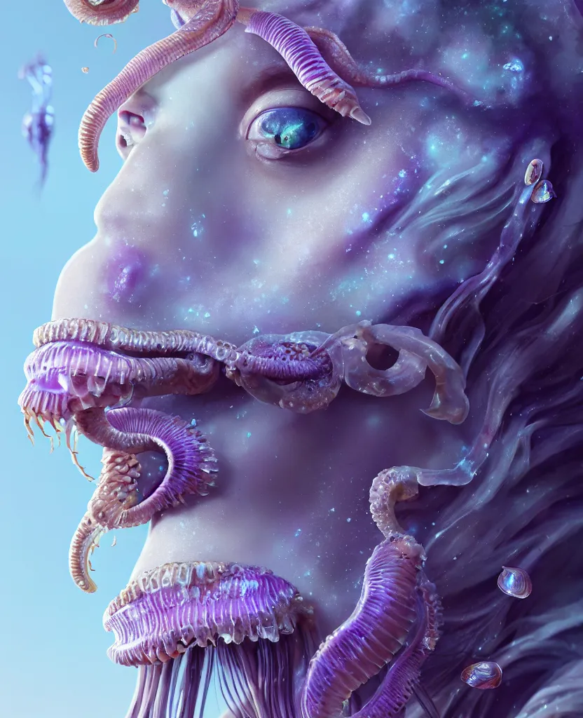 Image similar to goddess princess face close-up portrait ram skull. jellyfish phoenix head, nautilus, orchid, skull, betta fish, bioluminiscent creatures, intricate artwork by Tooth Wu and wlop and beeple. octane render, trending on artstation, greg rutkowski very coherent symmetrical artwork. cinematic, hyper realism, high detail, octane render, 8k