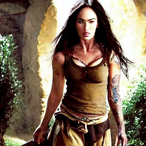 Image similar to a short, stocky megan fox as a hobbit