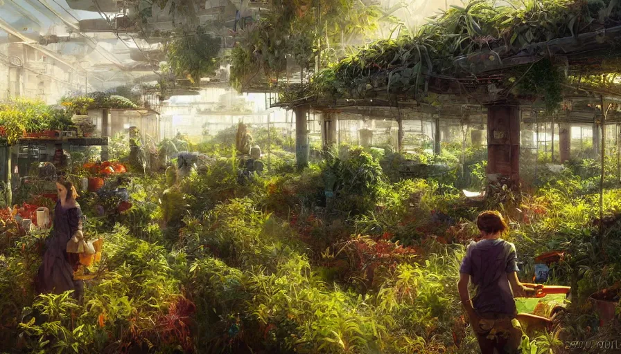 Prompt: craig mullins and ghibli digital illustration of solarpunk vertical farms, fields of crops and hydroponics under a force field, colorful, unreal engine, hyper realism, realistic shading, cinematic composition, realistic render, octane render, detailed textures, photorealistic, wide shot