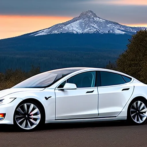 Image similar to a tesla car in central Oregon at sunset