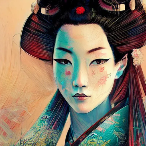 Prompt: a portrait of a geisha by android jones