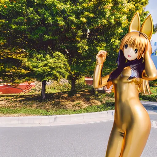 Prompt: a giant golden statue of an anime girl with cat ears, photography, dslr 5 5 mm