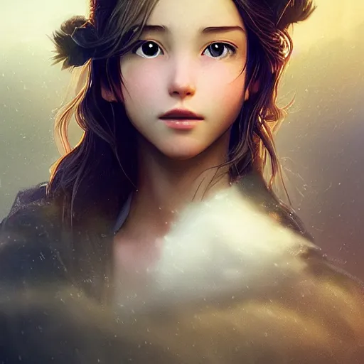 Image similar to beautiful aerith gainsborough, face centered portrait, confident, fog, rain, volumetric lighting, beautiful, golden hour, sharp focus, ultra detailed, cgsociety by leesha hannigan, ross tran, thierry doizon, kai carpenter, ignacio fernandez rios _ c 9. 5