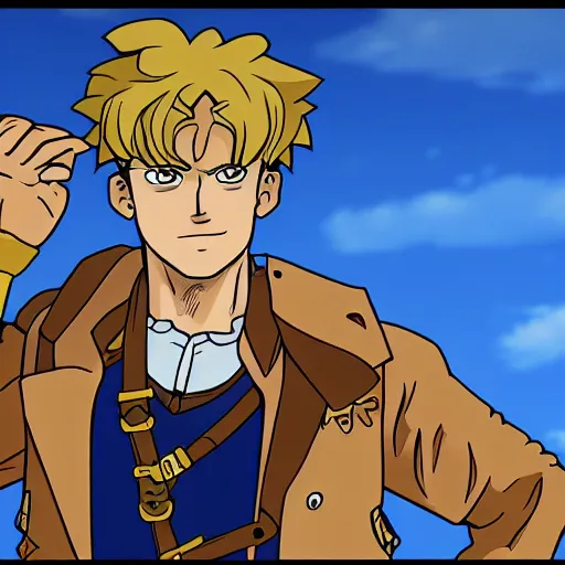 Image similar to arthur in the style of jojo's bizarre adventure