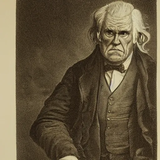 Prompt: a lithograph of an angry old man