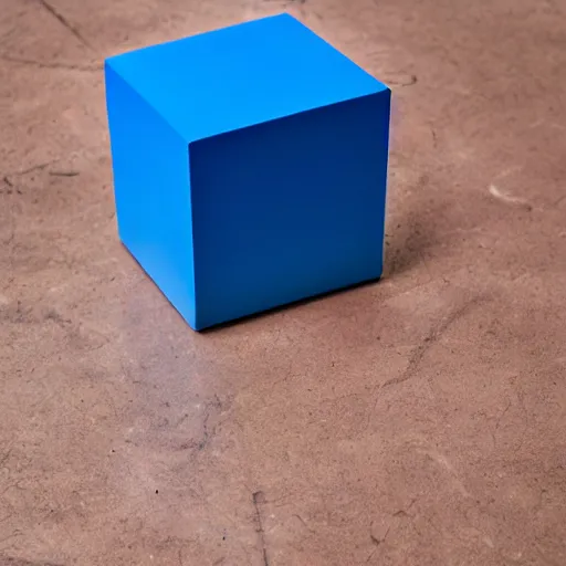 Image similar to single blue cube on studio floor, soft light