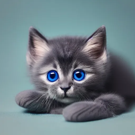 Image similar to a babies's blue kitten made of plush with lovely cute eyes