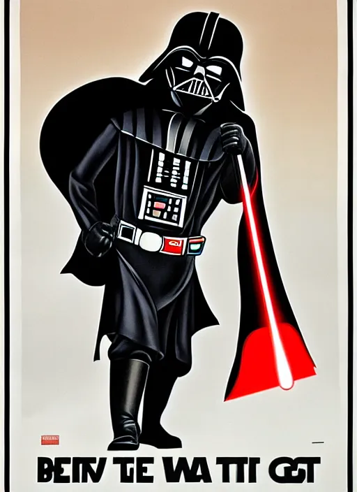 Image similar to a propaganda poster depicting a cat dressed as darth vader