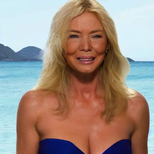 Image similar to donald trump in bikini with long hair