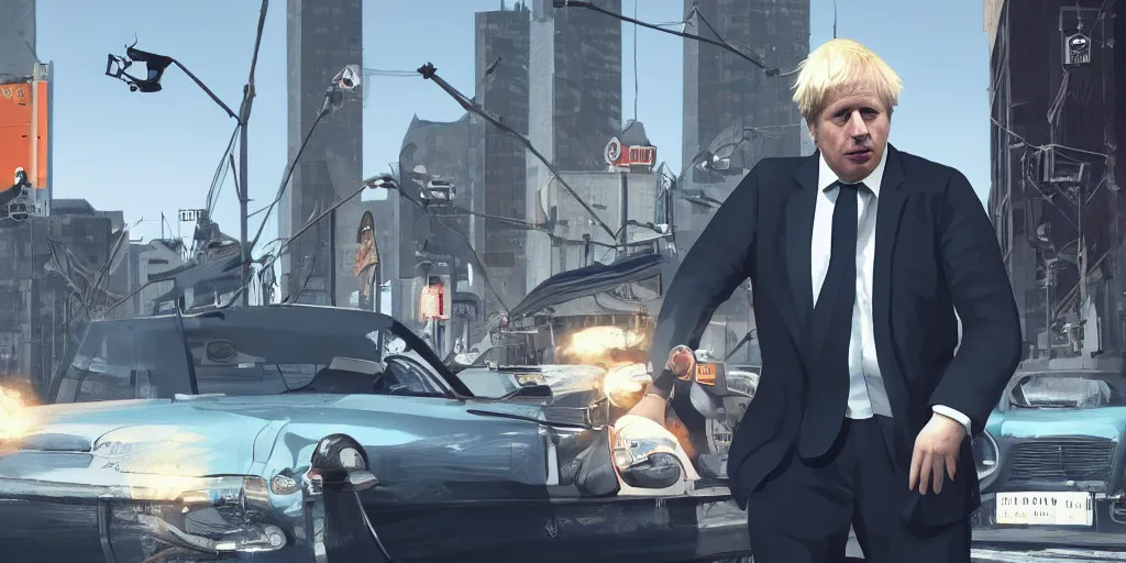 Prompt: boris johnson in gta v, cover art by stephen bliss, boxart, loading screen, 8 k resolution