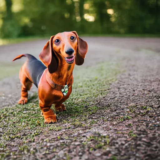 Image similar to photoshoot portrait of a very happy dachshund, with a big smile