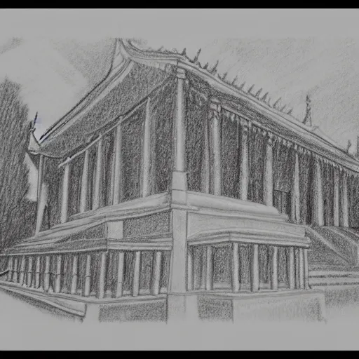 Prompt: temple as a pencil drawing