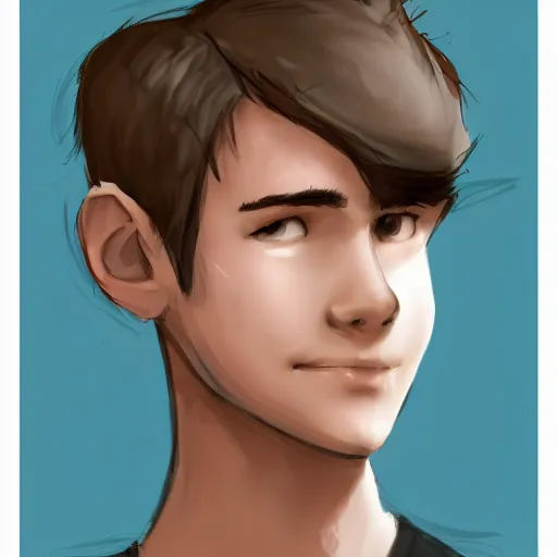 Image similar to sketch of a teenage boy with very short side part hair smiling trending on artstation