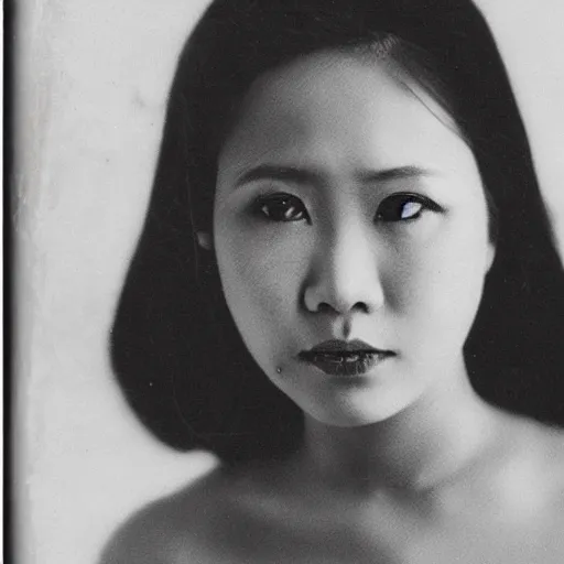 Image similar to vintage photograph of indonesian female singer, haunting expression