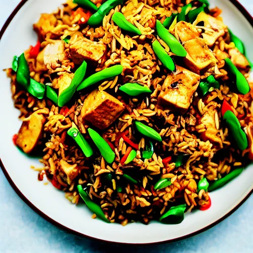 Prompt: a photograph of the new tofu fried rice, chinese dish from my local chinese restaurant, cooked to perfection, chefs table, netflix, gourmet, three michelin star, food photography