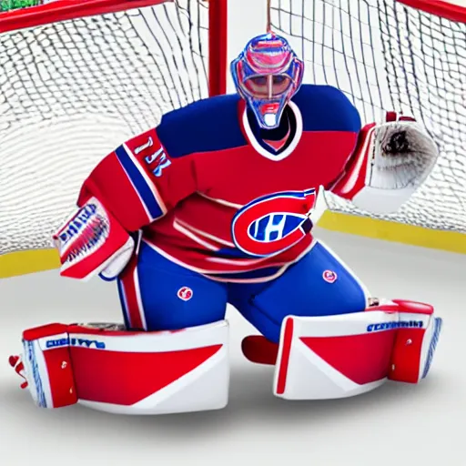 Image similar to high quality portrait flat matte painting of cute Carey Price Goaltender in the style of nendoroid and manga NARUTO, number 31 on jersey, Carey Price Goaltender, An anime Nendoroid of Carey Price, goalie Carey Price, number 31!!!!!, full ice hockey goalie gear, Montreal Habs Canadiens figurine, detailed product photo, flat anime style, thick painting, medium close-up