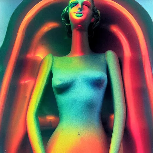 Prompt: department store mannequin melting due to the heat, hektachrome, vividcolor,