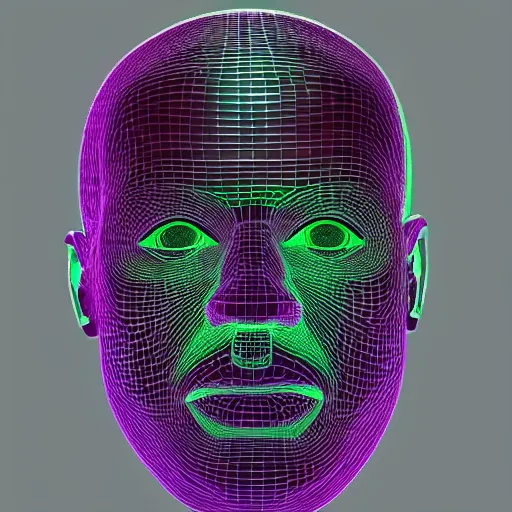 Image similar to a 3d human head made up of shiny holograms