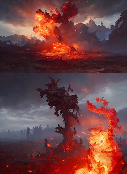 Image similar to 4k fire spell , art by greg rutkowski, art by craig mullins, art by thomas kincade, art by Yoshitaka Amano