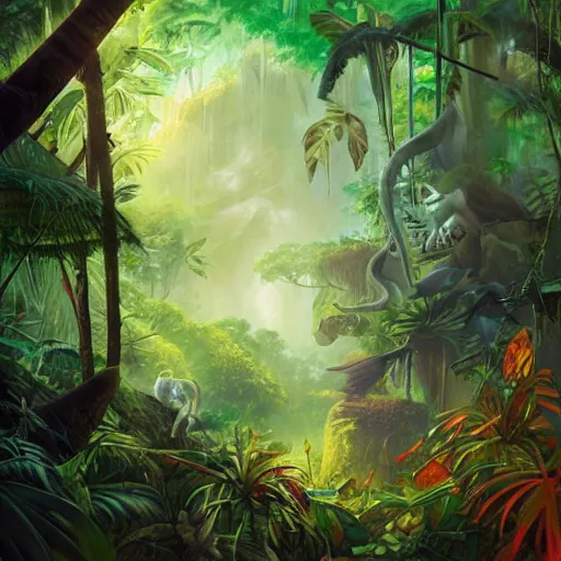 Prompt: at the heart of the jungle lies a mysterious secret, by ross tran, oil on canvas