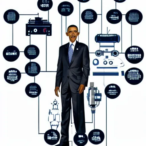 Image similar to barack obama as a robot blueprint